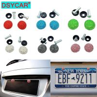 DSYCAR 2Pcs/Set Chrome Rhinestones Anti-theft Screws Car License Plate Bolts Frame Screws