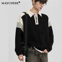 MAYCHEER เสื้อยืดเสื้อแบบหลวมเกาหลีใหม่สำหรับผู้ชายเสื้อฮู้ดแขนยาวลำลองอเมริกัน