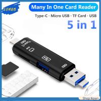 LONGB อุปกรณ์เสริม ประเภท C 5 in 1 ไมโคร USB เครื่องอ่านการ์ดหน่วยความจำ เครื่องอ่านการ์ด อะแดปเตอร์