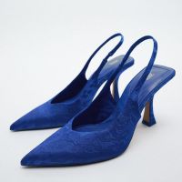 Summer new 2022 ZARAˉwomens shoes blue slingback temperament high-heeled Muller pointed toe sandals