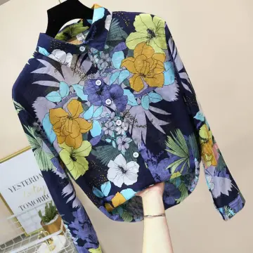 chiffon women flower printing shirt 2022