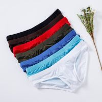 3pcs/lot Pure Color Mens Underwear U Convex Ultra Thin Traceless Ice Silk Panties Elastic Comfortable Sexy Man Briefs