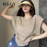 IELGY เสื้อยืดแขนสั้นผู้หญิง,เสื้อสตรีแบบกันแดดกลวงหลวมบางสไตล์เกาหลี