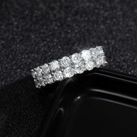 KNOBSPIN 3mm D VVS1 Moissanite Rings for women man Trendy Party HipHop Jewelry GRA Certified 925 Sliver Double Row Eternity Band