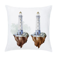 Cartoon Sailing Hot Air Balloon Lighthouse Cushion Cover Peach Skin Pillowcase Sofa Home Decor