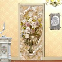 Floral Flowers Vase 3D Door Stickers Home Decor Living Room Bedroom Door Decoration Creative Removable Self-Adhesive Wallpaper