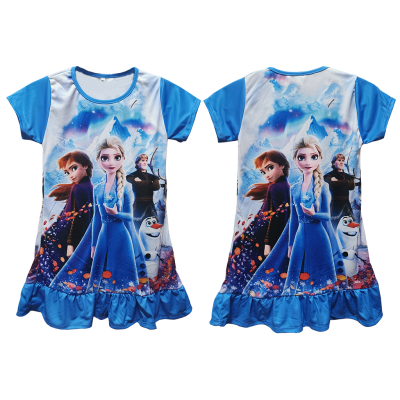เสื้อผ้า เสื้อ ชุด เดรสเด็ก เด็กผู้หญิง เดรสเด็กผู้หญิง ลาย การ์ตูน เจ้าหญิง สีฟ้า สีชมพู สำหรับ อายุ 4-9 ขวบ เอลซ่า #2 Size S M L XL