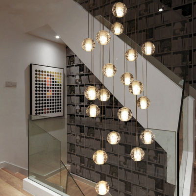 Villa Duplex Apartment Modern Crystal Glass Ball LED Pendant Fixtures Multiple Staircase Lamps Bar Hanging Lamp For Ho