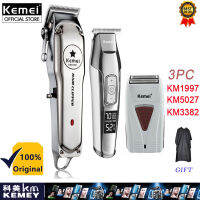 Kemei All Metal Professional Electric hair clipper ปัตตาเลี่ยนตัดผมแบบชาร์จไฟได้ชุดเครื่องตัดผม km1997 + km5027 + km3382 + ฟรีผ้าพันคอตัดผม