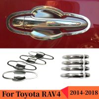 สติกเกอร์แต่งประตูรถยนต์โครเมียมด้ามจับฝาครอบสำหรับโตโยต้า RAV4 RAV 4 2014 2015 2016 2017 2018