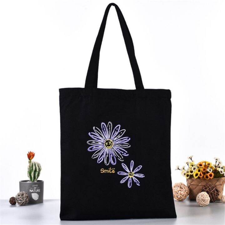 stylish-handheld-bag-versatile-shoulder-bag-daisy-print-handbag-casual-shopping-bag-printed-tote-bag