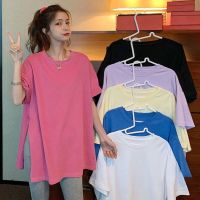 เสื้อยืดคอกลม oversize สไตล์เกาหลี ผ้าร่องนิ่ม เสื้อผ้าวัยรุ่นสาวอวบ