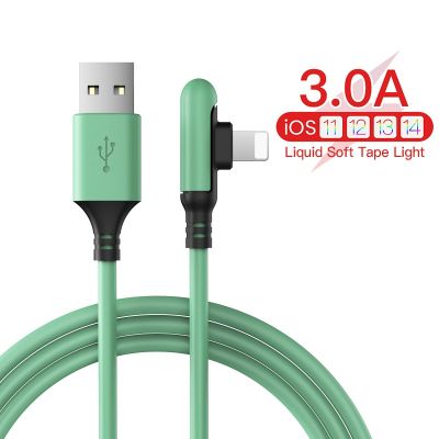 3A ซิลิโคนเหลว Kable 14,USB 90องศาสายข้อมูล0.3/1.2/1.8เมตร8Pin สำหรับที่ชาร์จ iPhone สายชาร์จเร็วซิลิโคนเหลว Kable