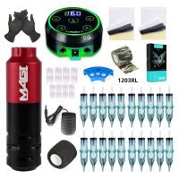 Tattoo Machine Kit Rotary Tattoo Pen WIth Aurora 2 Tattoo Power Supply 20 PCS Cartridge Needles Tattoo Set Complete For Beginner Stickers