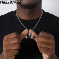 Hip Hop Iced Out Bling Rope Chain Barbell Gym Fitness Dumbbell Gold Color Hand Pendants &amp;Necklaces For Men Tennis Chain Jewelry Fashion Chain Necklace