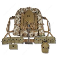 WW2 US ARMY EQUIPMENT CONBINATION USMC UPPER BACKPACK WITH STRAPS T-TYPE SPADE WITH TEN CELL POUCH ONE TENT AND ONE RAIN CAPE