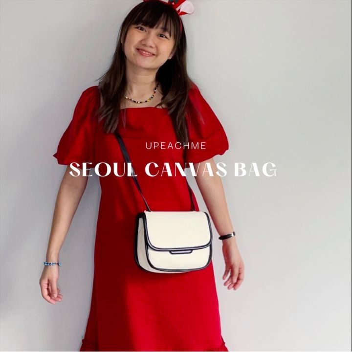 seoul-canvas-bag-i-กระเป๋าสะพายข้างผู้หญิงเกาหลีมินิมอล-กระเป๋าสะพายผ้าแคนวาส-กระเป๋าสะพายไหล่ครอสบอดี้