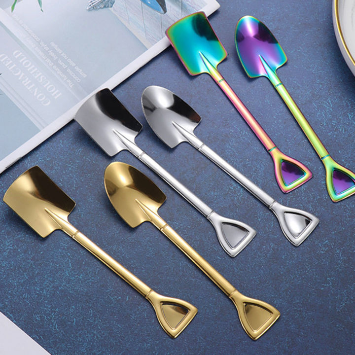 8 Pieces Small Stainless Steel Fruit Fork, Teaspoon, Ice Cream Spoon,  Dessert Spoon, Shovel Shaped Mixing Spoon Cutlery Set