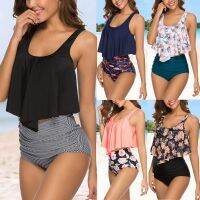 【CAS】  Drop 2022ดัน Bademode Frauen Hohe Taille ชุดบิกินี่ Plus Größe Rüschen Tankini Badeanzug Halter Zwei Stück ชุด Schwimmen Tragen