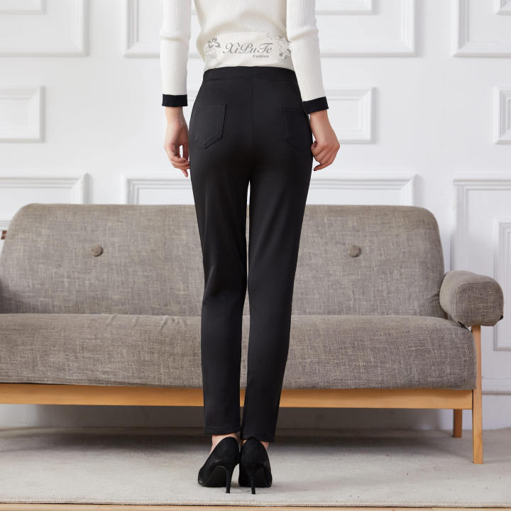 กางเกงสีขาวแฟชั่นผู้หญิงขายาว-กางเกงสีดำขายาวรุ่น9108-กางเกงสาวอวบ-กางเกงไซส์ใหญ่-กางเกงทํางานขายาวสีพื้น-xpt-fashion