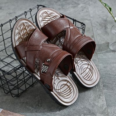 Summer Imitation Leather Sandals for Men Casual Wear Dad Slippers Mens Middle-aged and Elderly Beach Shoes