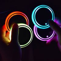 ☾▩☌ 1X Auto Led Car Cup Holder Bottom Pad LED Cover Trim Atmosphere Lamp Welcome Anti-slip Mat Colorful Light Coaster Cool Interior