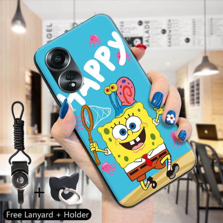 ggk-สำหรับ-oppo-a58-4g-แหวนใส่นิ้วสายคล้องการ์ตูน-spongebob-น่ารัก-squarepants-spong-bob-เคสใส่โทรศัพท์เคส-tpu-ซิลิโคนนิ่ม