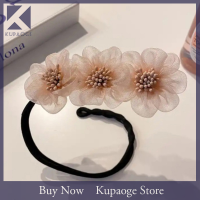 Kupaoge เครื่องมือจัดแต่งทรงผมแบบถักสำหรับผู้หญิงเครื่องประดับผมอุปกรณ์ทำผมถักเครื่องประดับสวมหัวหวานที่คาดผมดอกไม้ผ้าชีฟอง