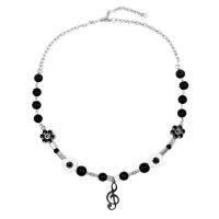 Stainless Steel Hip Hop Delicate Black Bead Flower Music Note Necklace Street Dance Statement Choker Jewelry Gift For Him