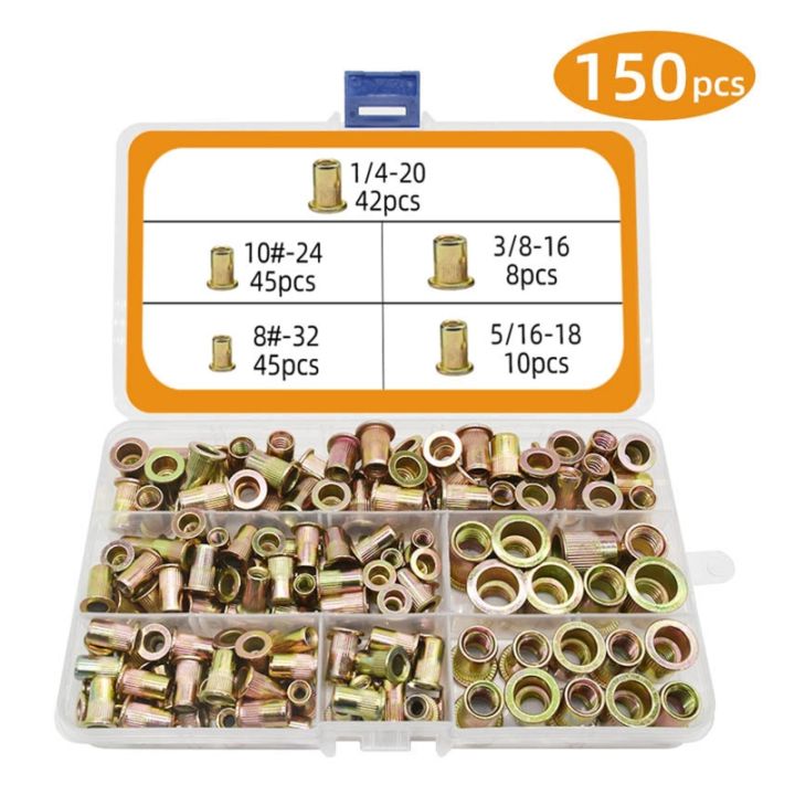 150-230ชิ้น-sae-และเมตริก-rivets-อ่อนนุชชุดเหล็กคาร์บอนแบนสำหรับหัวเกลียวแทรกถั่ว8-32-10-24-1-4-20-5-16-18-3-8-1