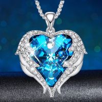 Exquisite Fashion Angel Wings Heart Necklace For Women Charm Zircon Crystal Pendant Necklace Elegant Women Jewelry Gift for Wife