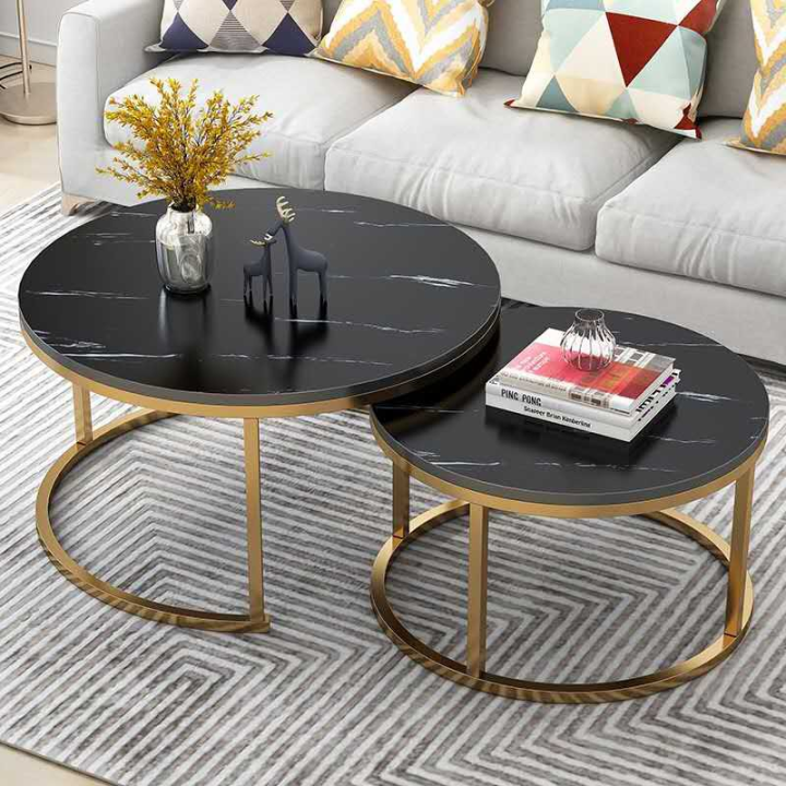 dhomefurniture-โต๊ะกลาง-โต๊ะลายหินอ่อน-coffee-table-โต๊ะข้างโซฟา-โต๊ะกลมกาแฟ-โต๊ะกาแฟ-สไลต์นอร์ดิก-โต๊ะกลมสองชั้น-แยกออกจากกันได้-ลายหินอ่อน