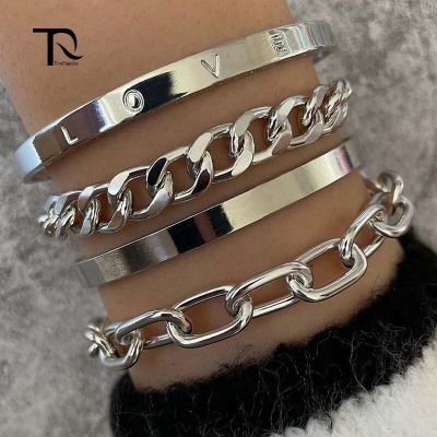 4Pcs New Man Bracelets Set Hiphop Pearls Chain Love Bracelet Women Jewelry Bracelet Teens Simple Fashion Ring 2022 New Trend