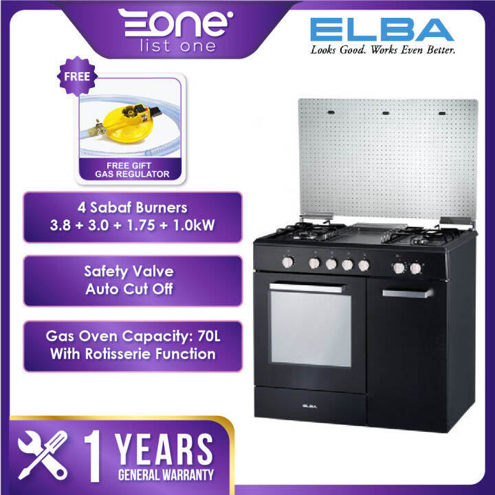 Elba 4 Burners Safety Valve 70L Gas Oven EGC C9704G BK Free Standing Gas Cooker Free Gas