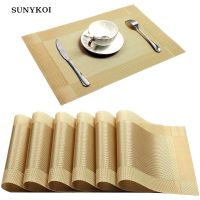 【LZ】 6/4pcs Rectangle Placemat Restaurant Washable PVC Durable Dining Table Weave Mats Frame Teslin Disc Bowl Coaster Non-slip Pad