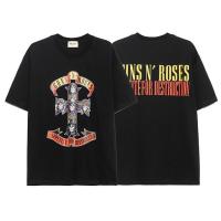 HOT ●﹊ เสื้อยืดแขนสั้นลําลอง ผ้าฝ้าย ทรงหลวม พิมพ์ลายตัวอักษร N Roses สีดํา สําหรับผู้ชาย และคู่รัก