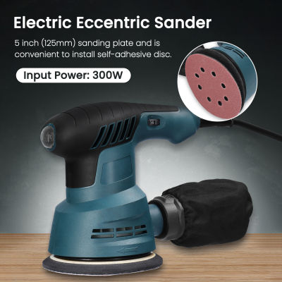 300W Handheld Electric Eccentric Sander 5 In-ch 125mm Sanding Plate Electric Sander Wood Processing Furniture Car Polishing Machine with Dust Box 6 Speed Regulation