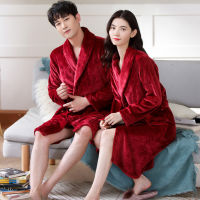 Winter Thick Warm Lovers Kimono Bath Robe Gown Couple Soft Flannel Sleepwear Robe Large Long Nightgown Hot Coral fleece Bathrobe