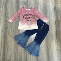 Girlymax Fallwinter Baby Girls Im so loved John Jeans Tie Dye Top Boutique Bell-bottoms Denim Pants Set Outfits Kids Clothing