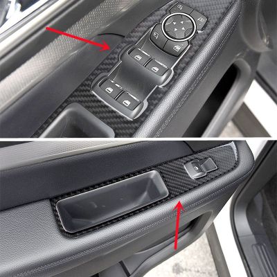 ✕☊✸ Carbon Fiber Door Handle Bowl Window Control Panel Modification Cover Trim Strip Sticker For Ford Explorer Car Inner Accessories