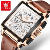 OLEVS 9919 Genuine Leather Band Sport Men Wristwatches Quartz Waterproof Watches For Men Luminous Chronograph Calendar Small Second hand