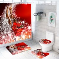 180x180cm Shower Curtain Pedestal Rug Lid Toilet Cover Mat Non-slip Bath Mat Set Bathroom 34 Piece Merry Christmas Bath Rug Set