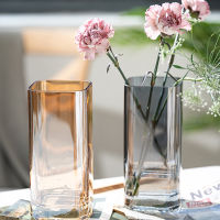 แจกันดอกไม้ แจกันแก้วทรงสี่เหลี่ยม / แจกันแก้วลายเพชร สไตล์นอร์ดิก (MH_178) แจกันใส่ดอกไม้  แก้วโปร่งใส