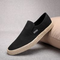 รองเท้าผ้าใบนุ่มสำหรับผู้ชาย,รองเท้าแฟชั่นสำหรับผู้ชาย Sepatu Slip On รองเท้าผ้าป่านส้นเตี้ยลำลองระบายอากาศได้รองเท้าวิ่งผู้หญิงฤดูใบไม้ผลิ