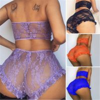 【cw】 2 Piece Sheer Set Color Bandeau Top Mesh Thin Pajama Erotic