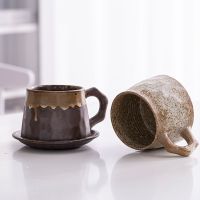 ❄ Creative Coffee Cup and Saucer Sets Simple Handmade Rough Pottery Japanese Retro Art Cup Hand Pour tea Cups Ceramic Suits