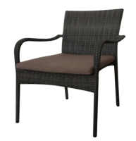 Outdoor chair (terrace, garden, patio, swimming pool) with armrests, including cushion - PE rattan - Dark gray