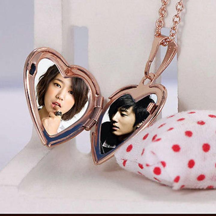 1pc Heart Shaped Locket Pendant Necklace For Couple, With Photo Insert