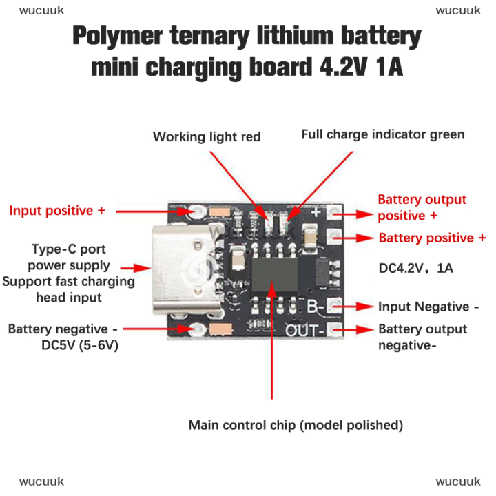 wucuuk-บอร์ดชาร์จแบตเตอรี่ลิเธียมขนาดเล็กมาก1a-โมดูลที่ชาร์จ3-7v4-2v-ชนิด-c-พร้อมแผงป้องกัน