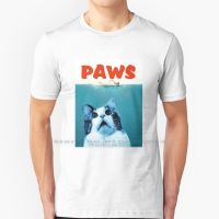 Paws T Shirt Cotton 6Xl Jaws Film Movie Cat Kitten Cute Shark Water Sea Swim Scary Fluffy Funny Parody